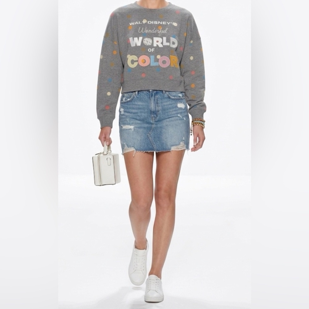 Disney World of Color Sweatshirt Women's Small Grey Polka Dot Cropped Pullover